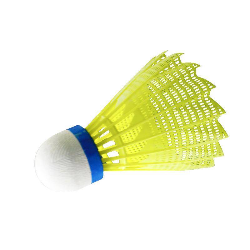 The exact 12 of the bubble-headed nylon feather balls, and the game-retarding yellow-white plastic ball factory