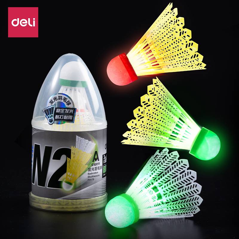 Deli luminous badminton is not bad, elastic, strong anti -crack ball outdoor training nylon ball LED badminton racket