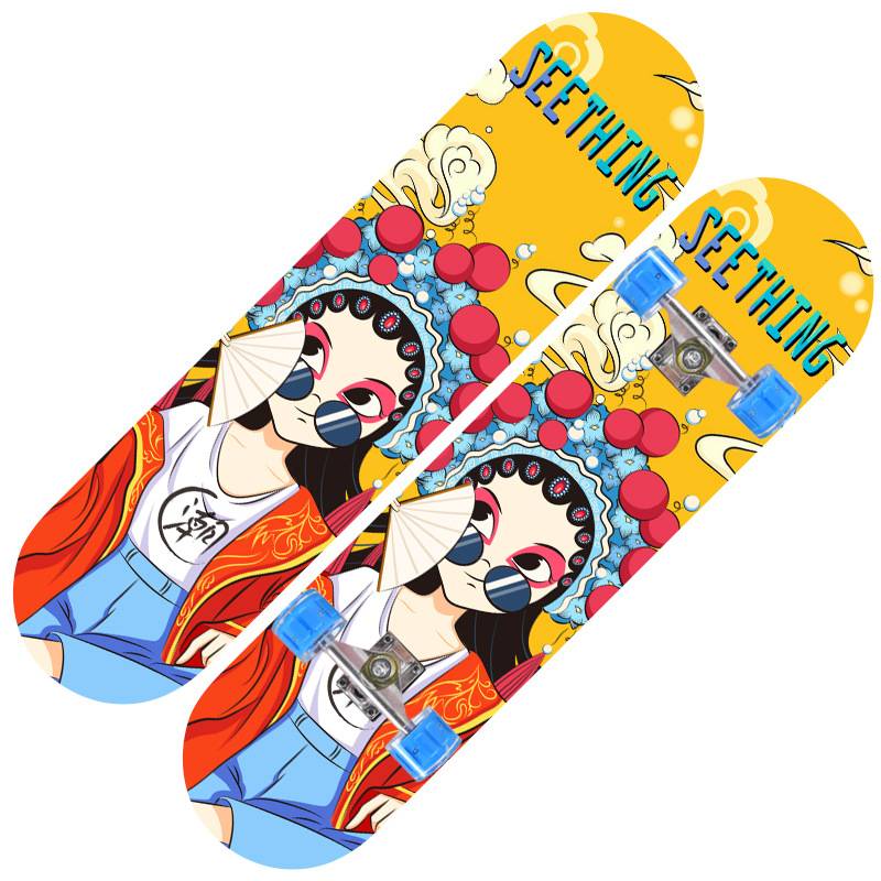 31 -inch children's beginner four -wheel double -headed skateboard youth men and women professional edition road brush street PU big flash wheel