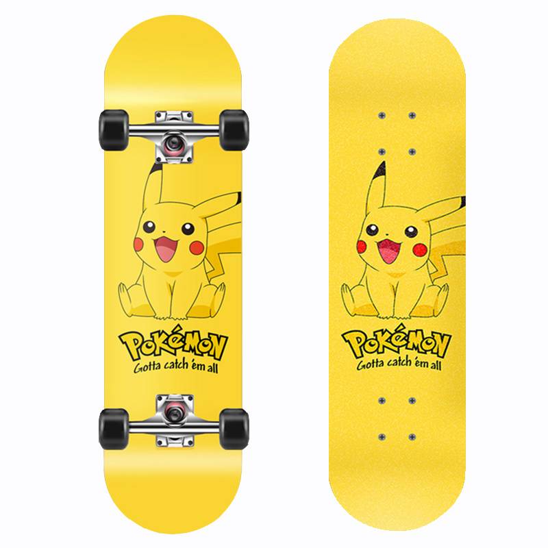 Pikachu four -wheel skateboard beginner boys, girls, adult professional dual curved short board brush street scooter