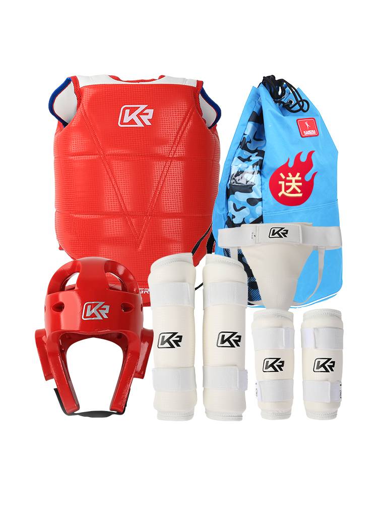 Kangrui Children's Taekwondo Protective Set Adult Training Equipment Competition Fighting Head Elbow Base A full set of five -piece set