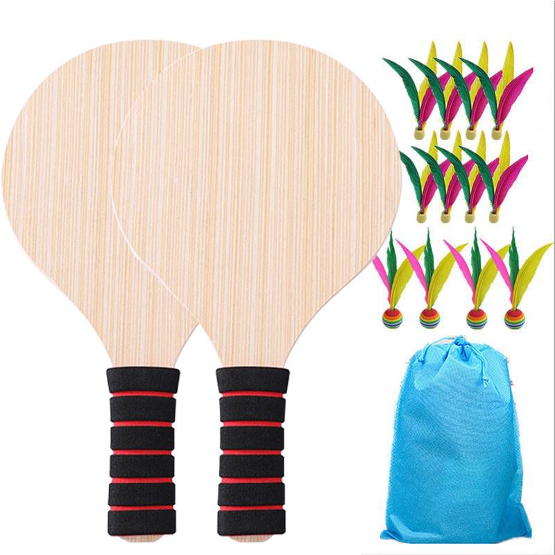 Ericed Bannaba Badminton racket putting three -haired balls, three -haired ball rackets, indoor solid wood children's table tennis badminton double shot