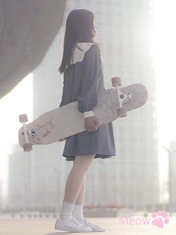 Meow Meow board long board rebIRTH long board girl black and white meow three -generation beginner male girl DC mobility board