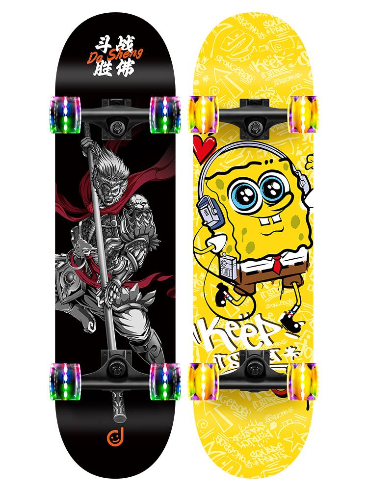 Children's skateboard beginner professional double -rolled flash wheel with lamp four -wheel scooter men and women and children 3456812 years old