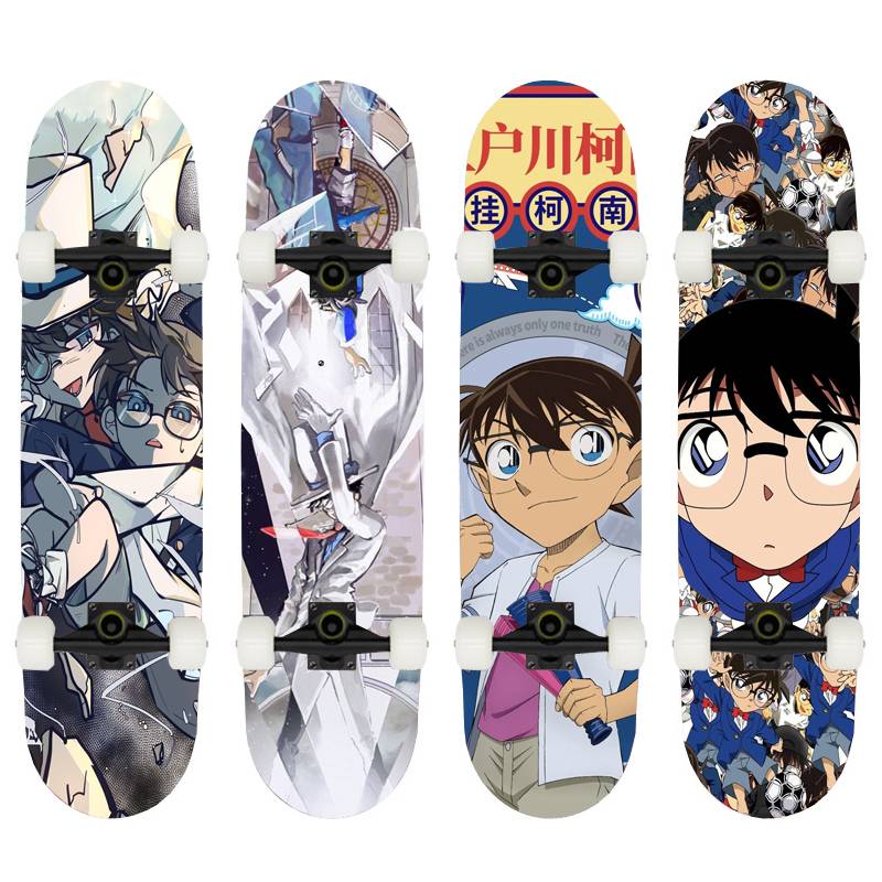 Professional skateboard beginner, male, girls, children, adolescents, four -wheeled double -legged detective Conan Gray Slide car