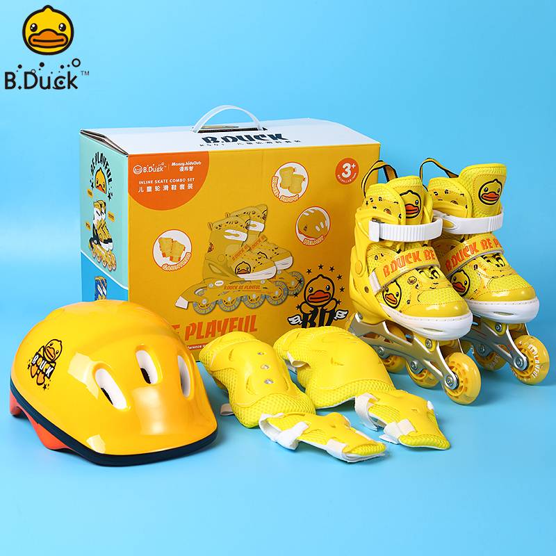 B.Duck duckling skating shoes Children's wheel skate full set of dry ice shoes beginners male girls in straight wheels