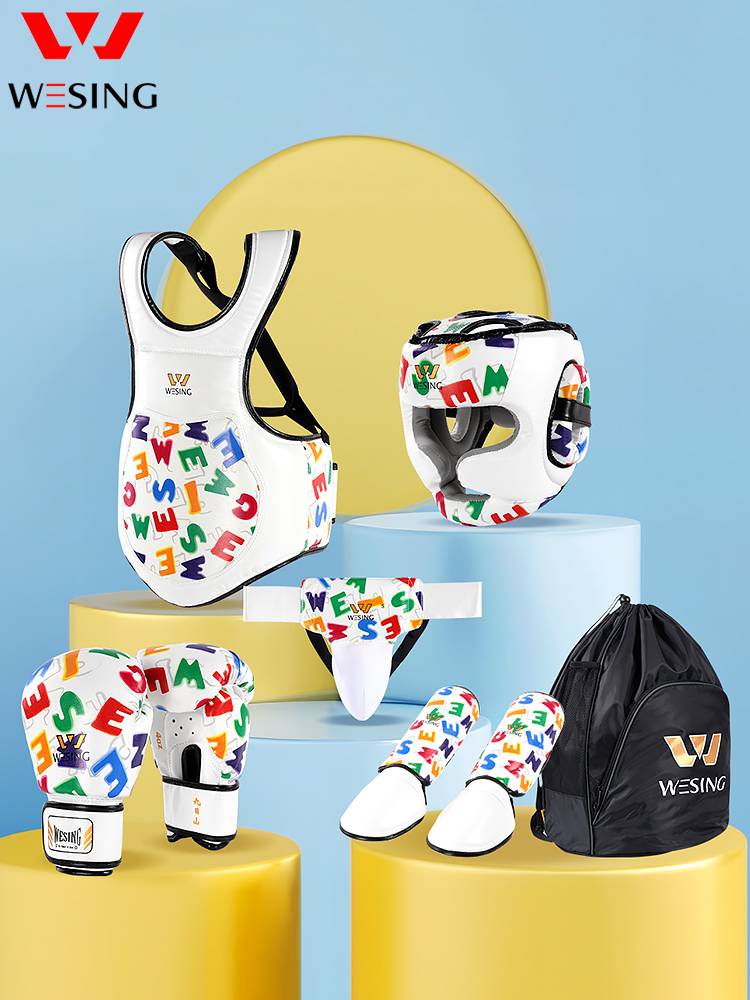 Jiujining Shan Children's Disposal Anti -Gives A full set of male and female children's head boxing fight fighting chest gloves, children's training set