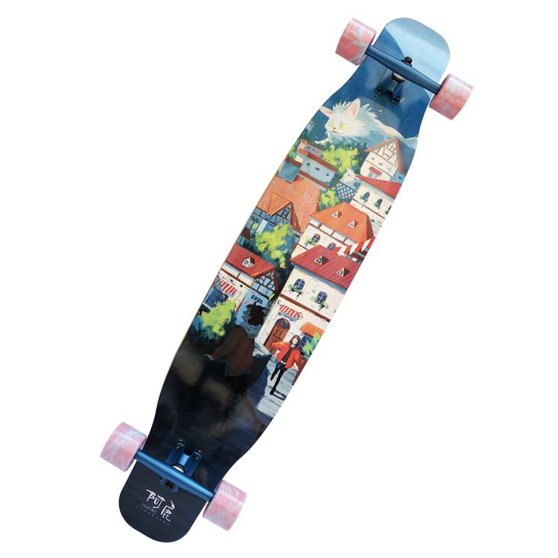 a deer's entry board professional skateboard men and women marching on the road to the dancing panthers