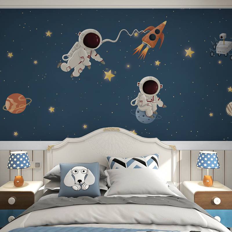 Children's room wallpaper boy cartoon star air anime wall cloth cloth space theme wall o paper astronaut planet custom wall custom wall