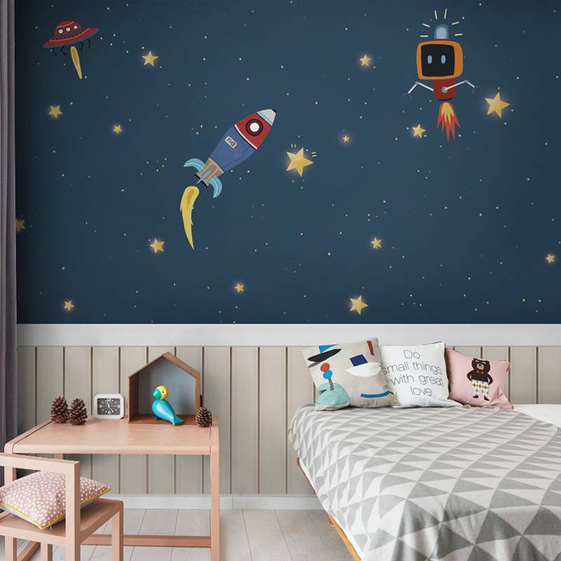 Children's room wallpaper boy cartoon star air anime wall cloth cloth space theme wall o paper astronaut planet custom wall custom wall