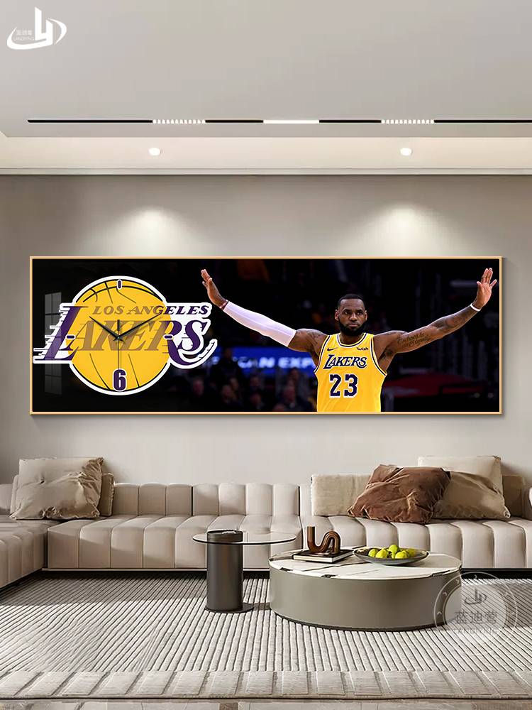 Basketball star James hanging painting with watch living room bedroom decorative painting Iverskuri clock mural