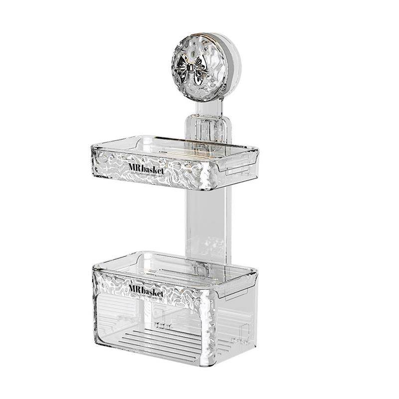 Suction cup soap box wall -mounted house -free household high -end bathroom wall draining shelf double -layer soap box