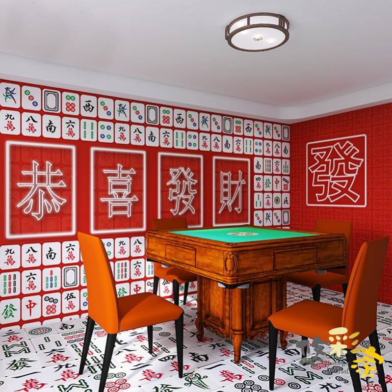 Guo Chao Mahjong Pavilion Wallpaper Chess Temple Wallpaper Channel Ball Hall Ball Room Decoration Wall Cloth Professional Customized Machines