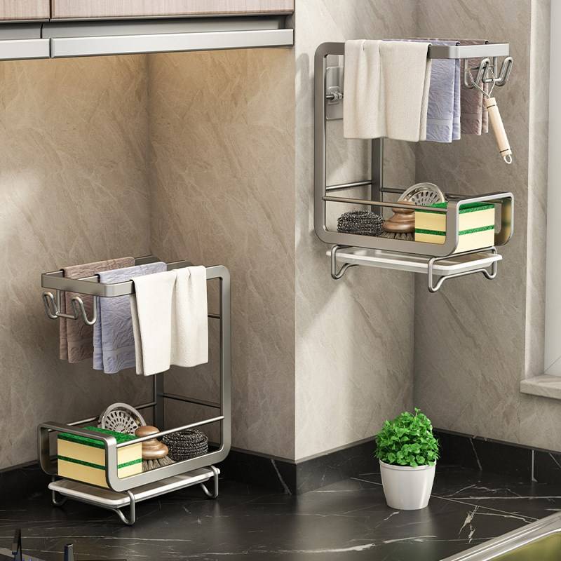 Well -fabral rack avoidance kitchen shelf sink Washing pond sponge j dranate frame wall hanging basket steel silk ball storage