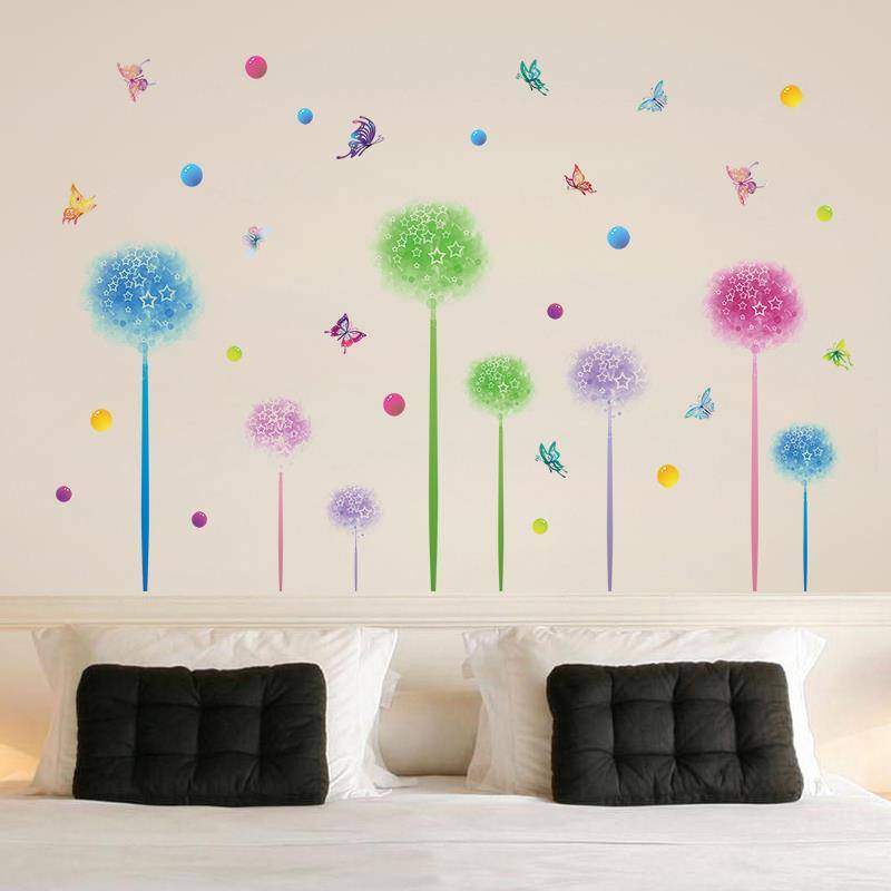 Creative can remove the wall sticker color flower ball living room bedroom self -stick wall stickers on the wall bedside decoration on the wall of the wall