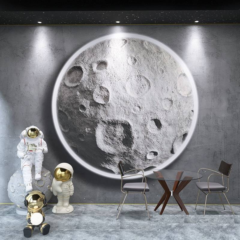 6D Industrial Wind Moon Carving Background Wall Coffee Coffee Restaurant Wallpaper Milk Tea Shop Wall Together 2023 New Net Red Restaurant