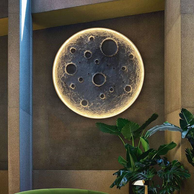 Qiutong 3D three -dimensional relief moonlight painting Creative background wall hand -painted oil painting bar net red round decorative wall