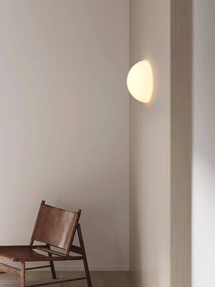 White semicircle glass wall lamp Modern simplicity Baohos creamy style living room restaurant bedroom bedside hemisphere lamp