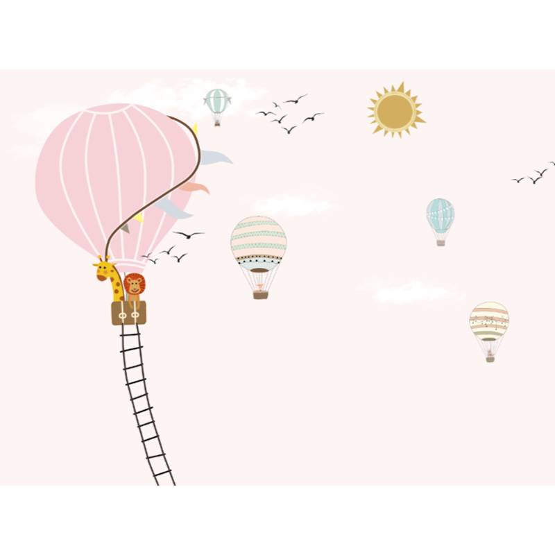 Children's room wallpaper girls Fantasy Cloud Balloon Ballo Circle Crown bedside wallpaper cartoon pink background wall mural