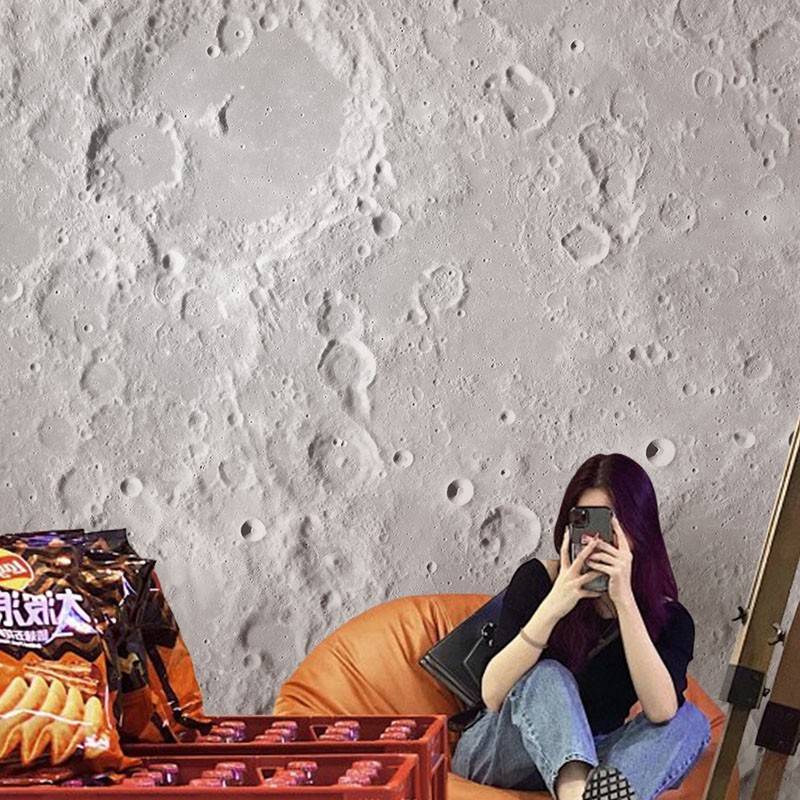 Moon 3D Boomed Cement Wallpaper Bar Milk Tea Shop Pickup Wall Network Red Live Room background Wallpaper
