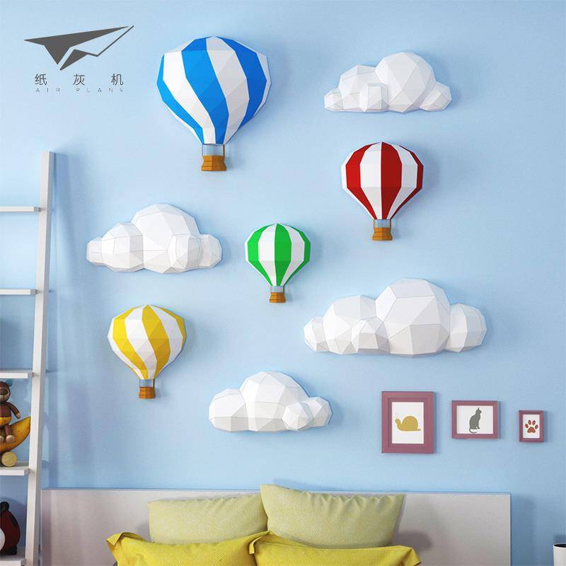 INS hot air balloon wall decoration macaron kindergarten wall layout of children's room wall pendant DIY paper mold