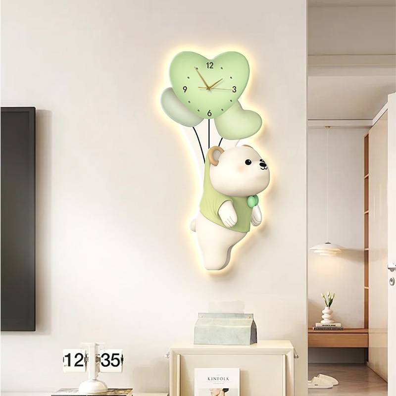Cartoon balloon bears decorative painting living room wall quiet clock hanging clock clock corridor aisle creative clock mural