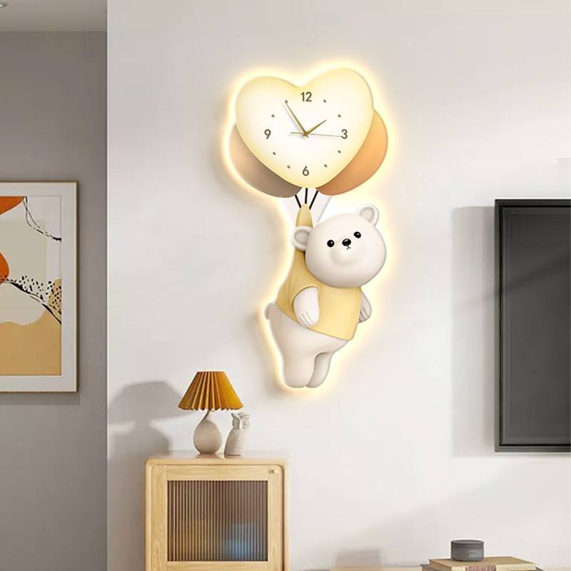 Cartoon balloon bears decorative painting living room wall quiet clock hanging clock clock corridor aisle creative clock mural