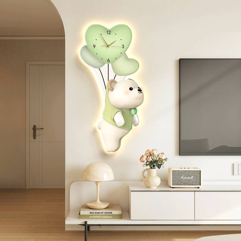 Cartoon balloon bears decorative painting living room wall quiet clock hanging clock clock corridor aisle creative clock mural