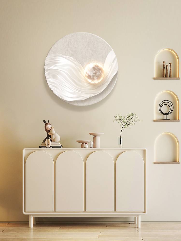 Gettock Porch Decoration Painting Subject Corridor Background Wall Lantern Round Crystal Crystal Living Room Moon Wall Light Painting
