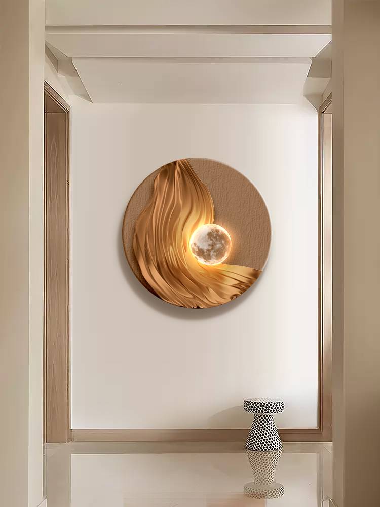 Gettock Porch Decoration Painting Subject Corridor Background Wall Lantern Round Crystal Crystal Living Room Moon Wall Light Painting