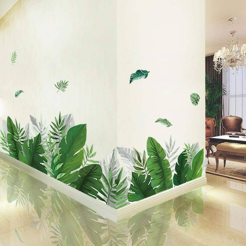 Green leaf kick stick sticker 3D three -dimensional wall sticker small fresh plant living room background wall decoration wallpaper self -stick