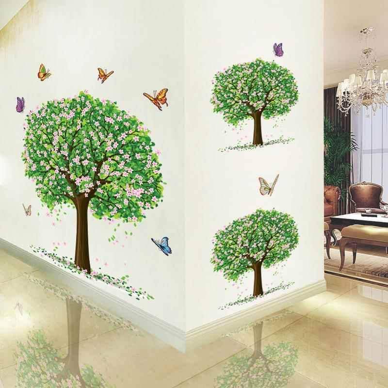 Green leaf kick stick sticker 3D three -dimensional wall sticker small fresh plant living room background wall decoration wallpaper self -stick