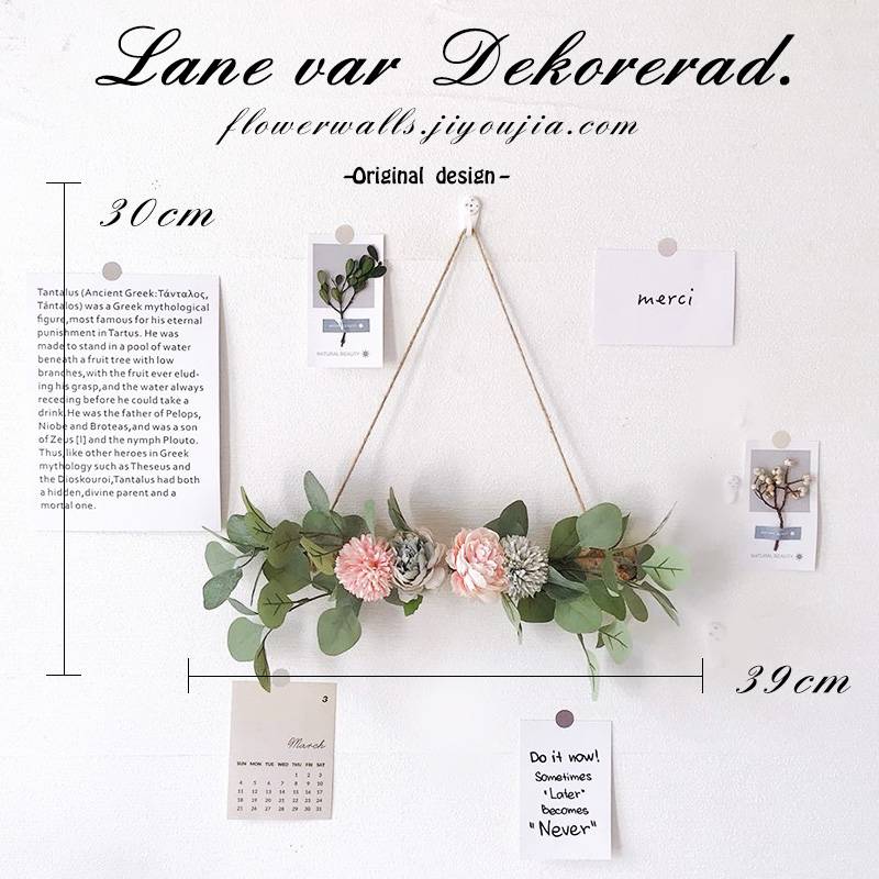 Pink blue peony Yugari wooden stick wall hanging no rope