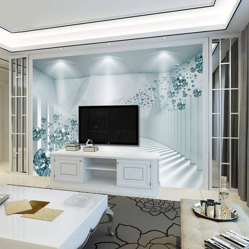 18D modern simple crystal ball extended space wallpaper TV background wall wallpaper wall cloth living room sofa wall cloth