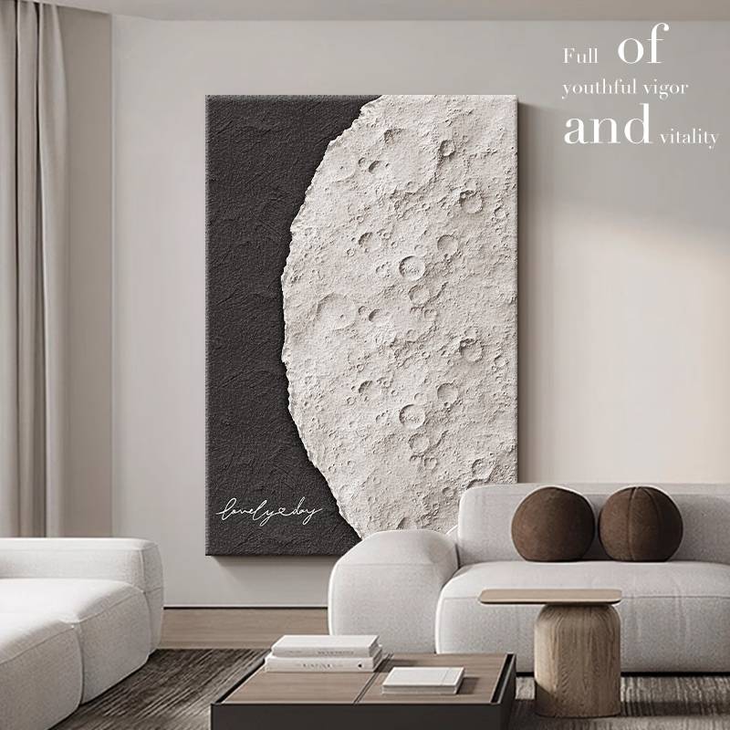 Moon high -level black and white living room decorative painting texture sofa background wall drawing painting enters household porch wall hanging