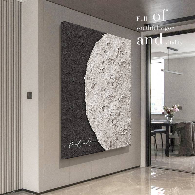 Moon high -level black and white living room decorative painting texture sofa background wall drawing painting enters household porch wall hanging