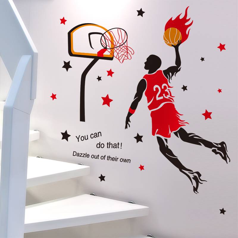 3D three -dimensional basketball bedroom decorative wallpaper dormitory self -stick college student arrangement wall sticker boy room sea newspaper