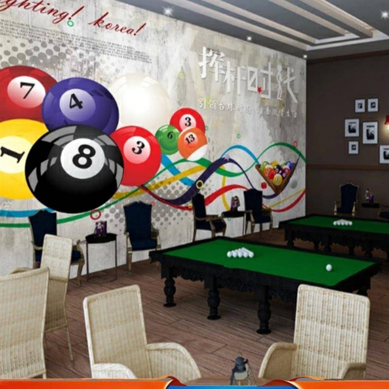 3D three -dimensional billiard hall wall shelf room wallpaper Snooker hitting stacking club mural gym background wall