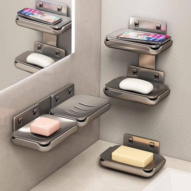 Soap box wall -mounted sponge -free space aluminum aluminum high -end bathroom drain soap box household bathroom soap shelf