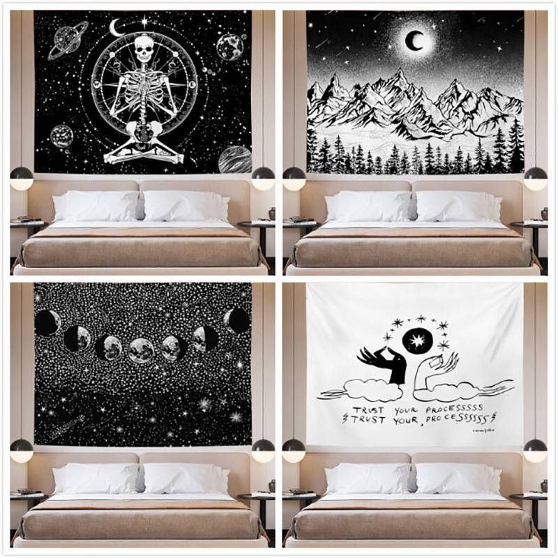 Pangue blanket Black and White Star Empty Landscape Moon Landscape Wall Decoration Background Cloth Polish Bed bedroom bedside decoration cloth