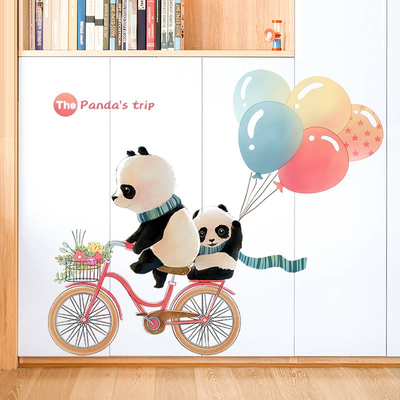 Children's room decorative panda wall sticker paper kindergarten corridor self -stick wallpaper bedroom sticker cartoon ventral balloon wallpaper