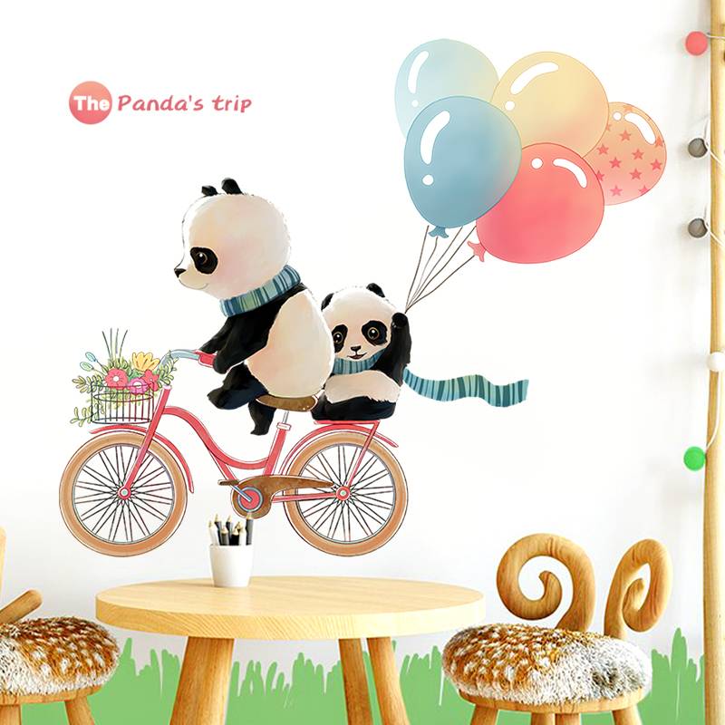 Children's room decorative panda wall sticker paper kindergarten corridor self -stick wallpaper bedroom sticker cartoon ventral balloon wallpaper