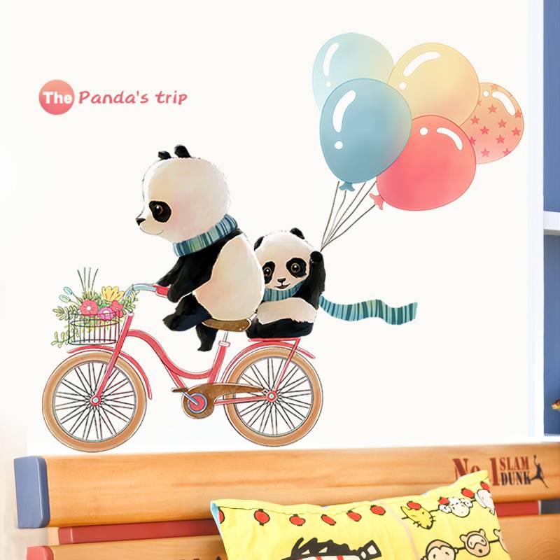 Children's room decorative panda wall sticker paper kindergarten corridor self -stick wallpaper bedroom sticker cartoon ventral balloon wallpaper