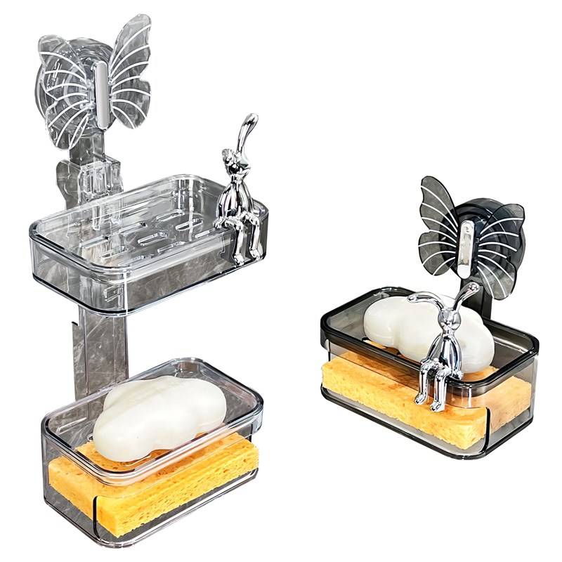 Global buying FS suction cup box wall -mounted house -free household high -end high -end bathroom double -layer soap box wall