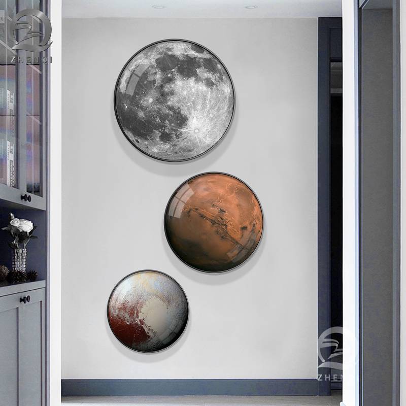 Round decorative painting Modern porch painting planet Earth Moon living room background wall painting office study hanging painting