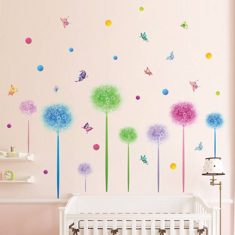 Creative can remove the wall sticker color flower ball living room bedroom self -stick wall stickers on the wall bedside decoration on the wall of the wall