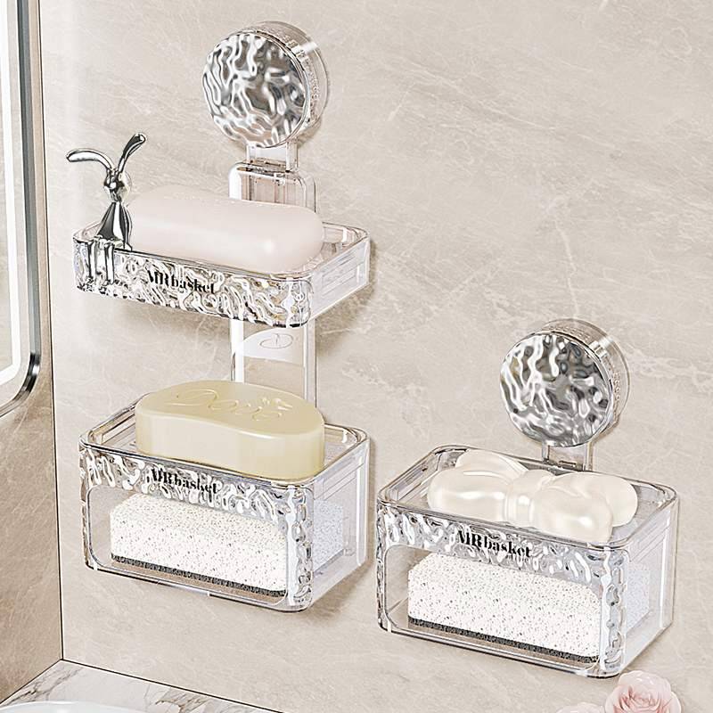 Suction cup soap box -free wall -mounted soap box home light luxury bathroom toilet drain rack storage