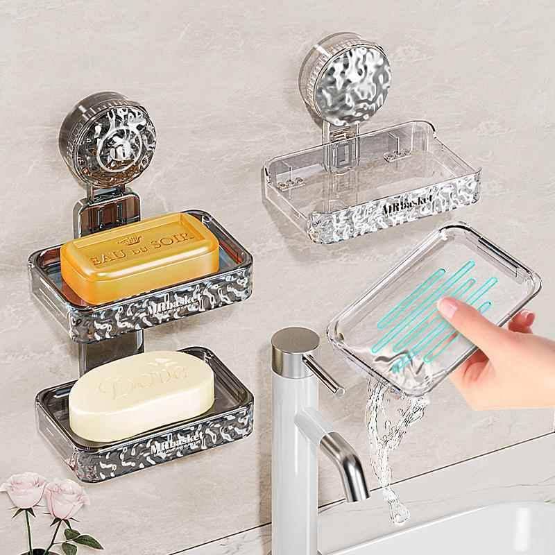 Suction cup soap box -free wall -mounted soap box home light luxury bathroom toilet drain rack storage