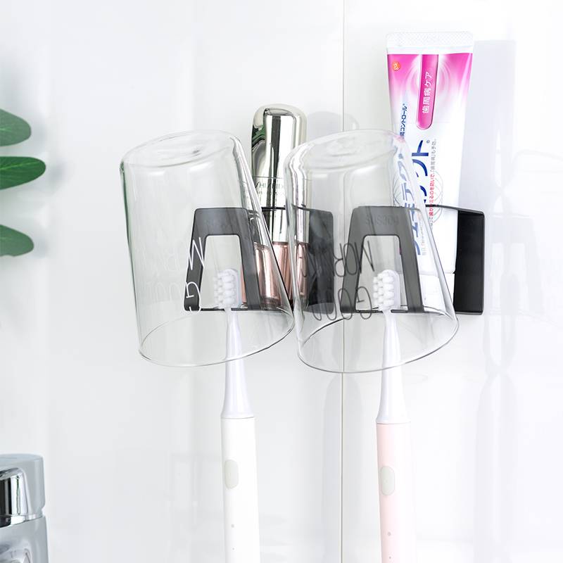 Global buying FS stainless steel toothbrush standing rack free punching toilet wall -absorbing mouthwash cup shelf tooth cup wall hanging