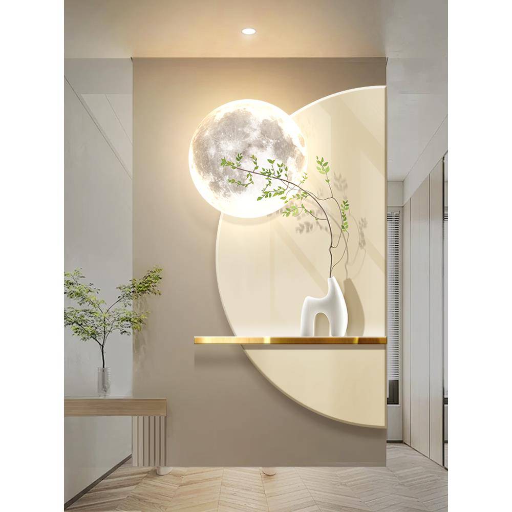 Small fresh porch decorative painting wall lamp cure corridor crossing the moon lamp, simple green plants light emitting mural